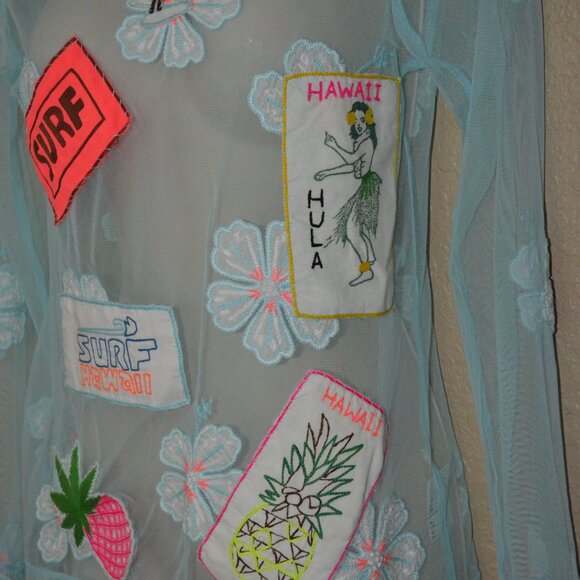 $350 Sz S AnnaCoco Anna Coco Hawaii Blue Nylon Patchwork Swim Beach Top Cover Up - Picture 6 of 8